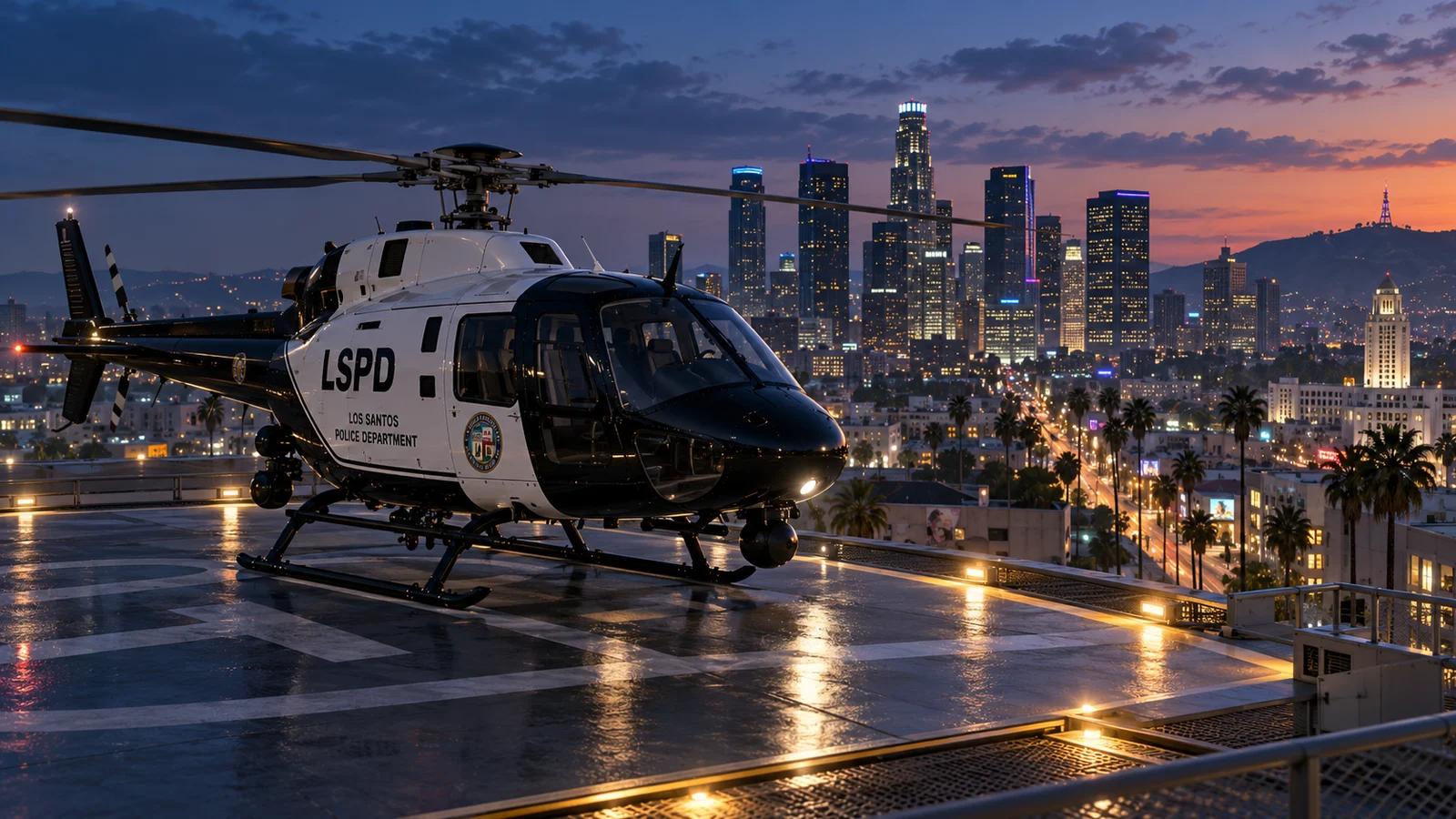 LSPD-Hubschrauber auf einem Helipad