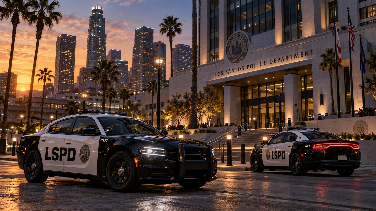 Offizielles LSPD-Hauptquartier in Los Santos bei Nacht